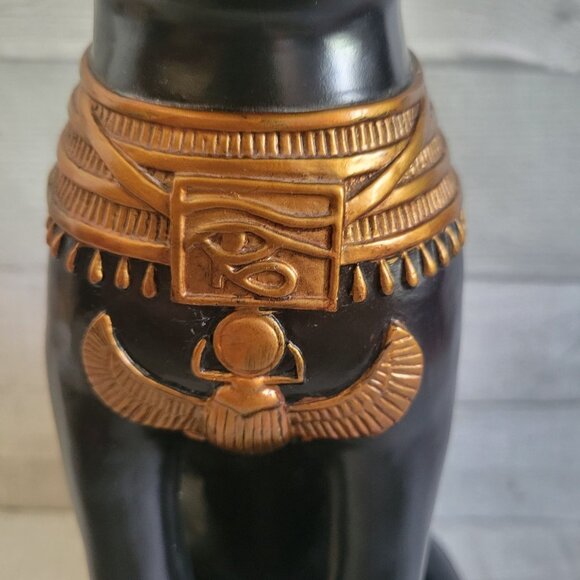 Egyptian Bastet Cat Goddess Statue - Black & Gold Resin Figurine - Picture 4 of 11